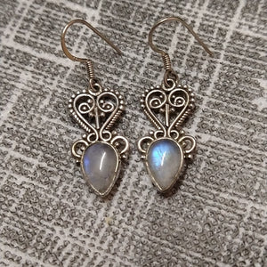 Moonstone Indian silver drop earrings