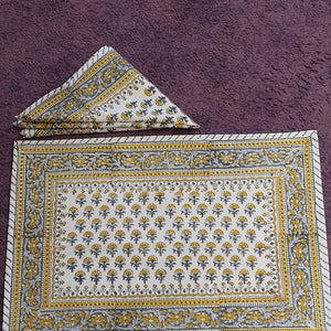 Indian cotton block print place mat and napkin set