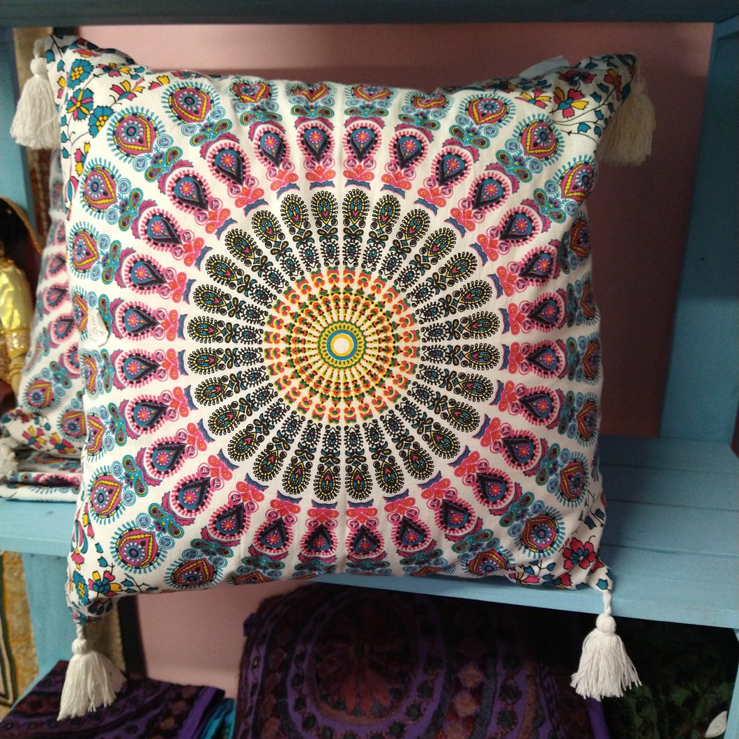 Hippy colourful cushion with tassels