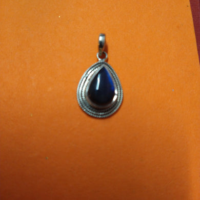 Indian silver and blue crystal tear-drop pendant