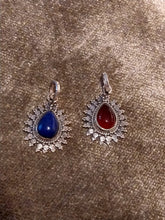 Indian silver embellished tear drop stone pendant