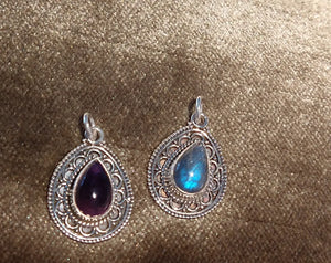 Indian silver teardrop crystal pendant