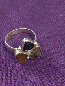 Chunky triple rough gem Indian silver ring