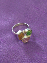 Chunky triple rough gem Indian silver ring
