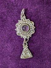 Pretty pure Indian silver  pendant with Amethyst and drop charm