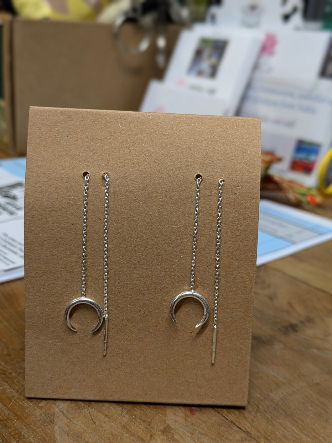 Crescent moon thread earrings