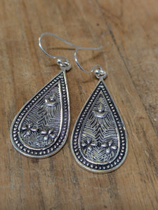 Pure Indian silver boho  teardrop earrings
