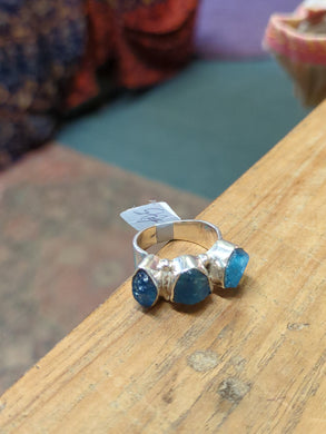 Chunky Indian silver Blue Apatite ring