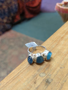 Chunky Indian silver Blue Apatite ring