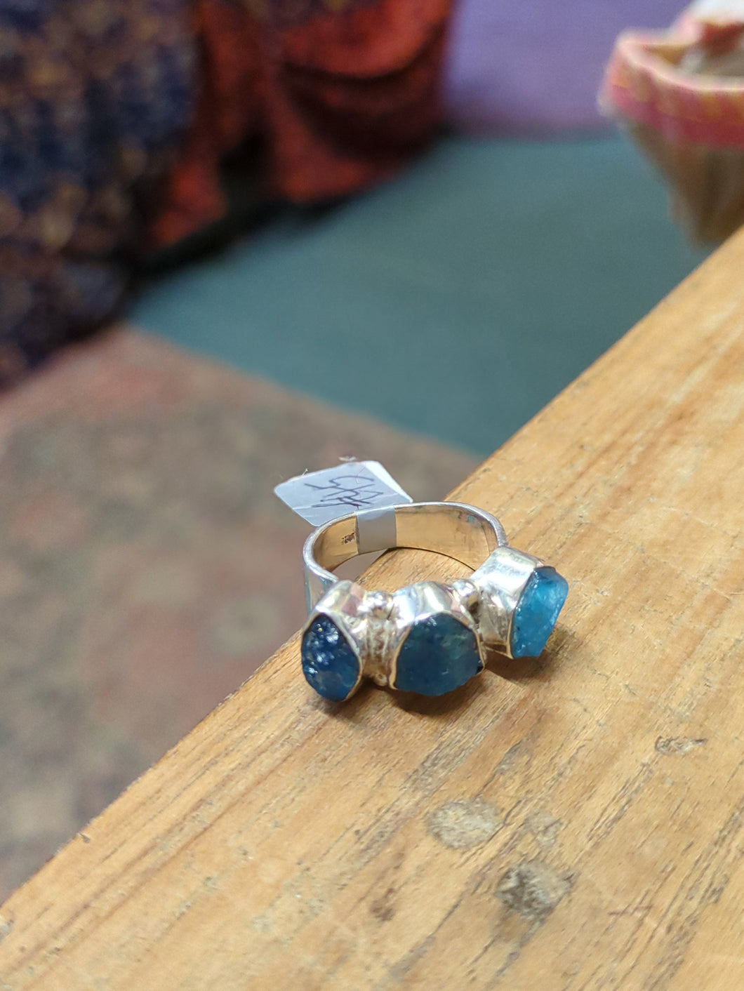 Chunky Indian silver Blue Apatite ring