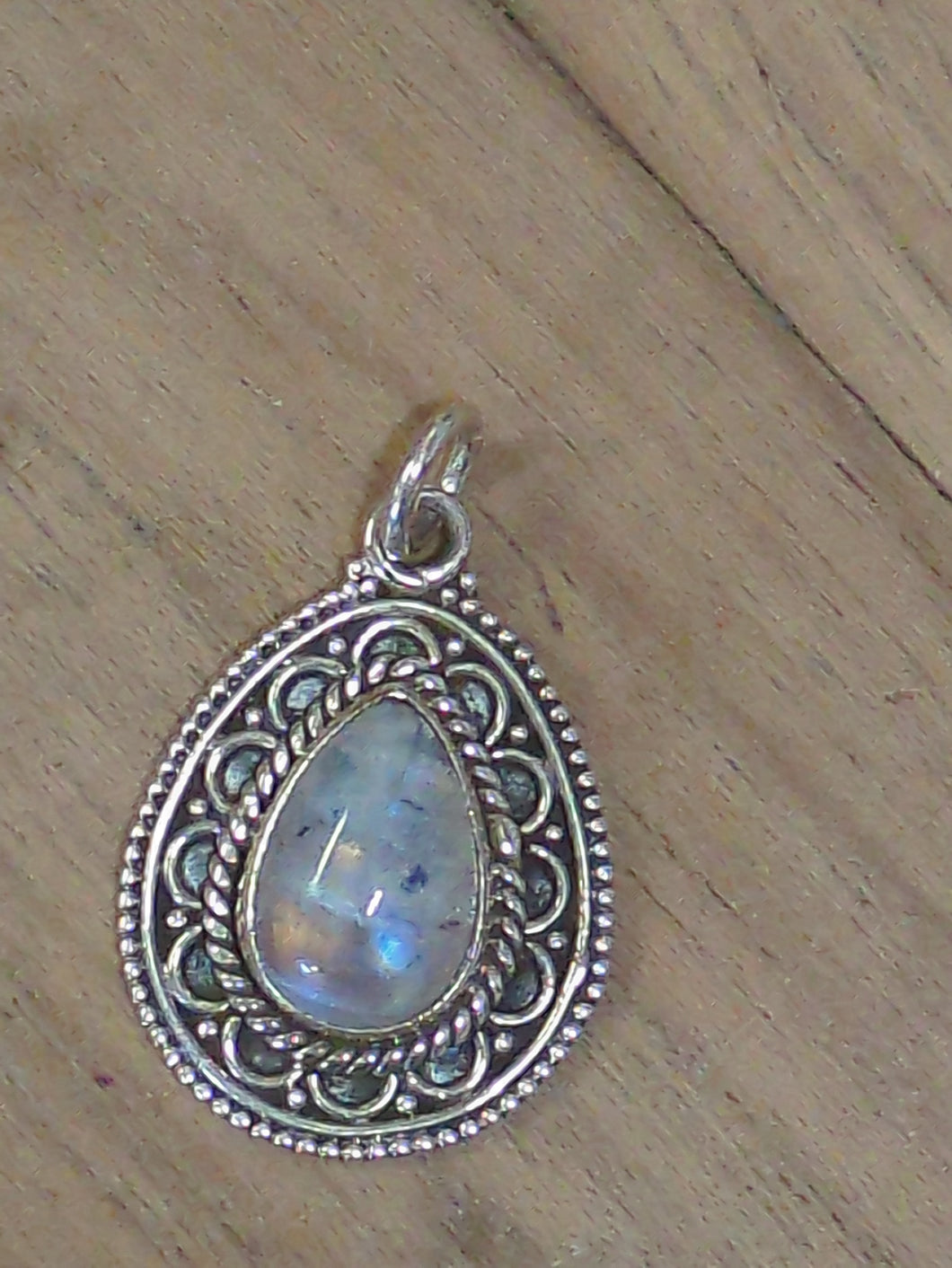 Indian silver teardrop crystal pendant