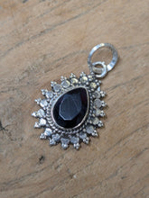 Indian silver embellished tear drop stone pendant