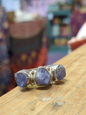 Triple Sodalite crystal ring with thick band