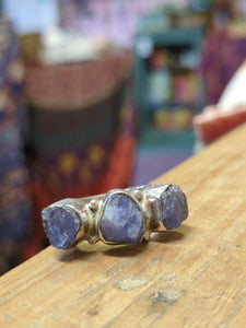 Triple Sodalite crystal ring with thick band