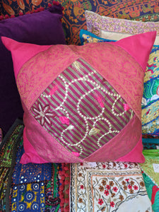 Pink satin cushion cover