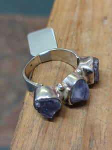 Triple Sodalite crystal ring with thick band