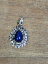 Indian silver embellished tear drop stone pendant