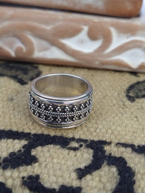 Indian silver embellished wide meditation ring mr1