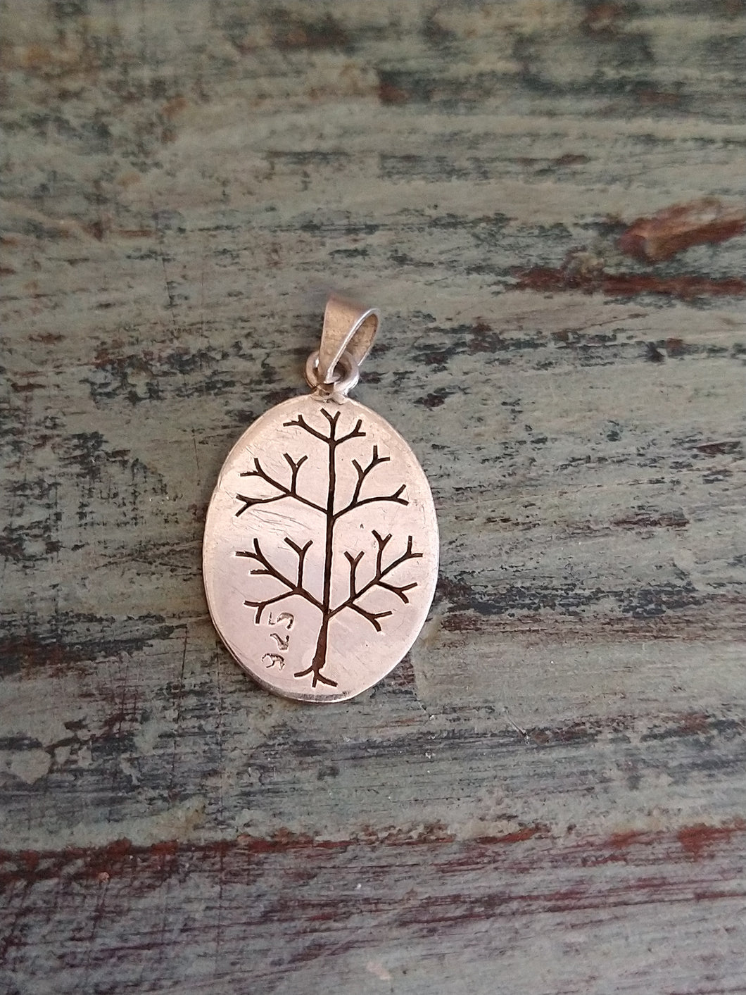 Sterling silver etched tree pendant