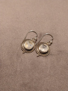 Moonstone circular drop Indian silver earrings