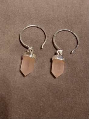 Indian silver open hoop earrings with rose quartz or turquoise points