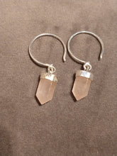 Indian silver open hoop earrings with rose quartz or turquoise points