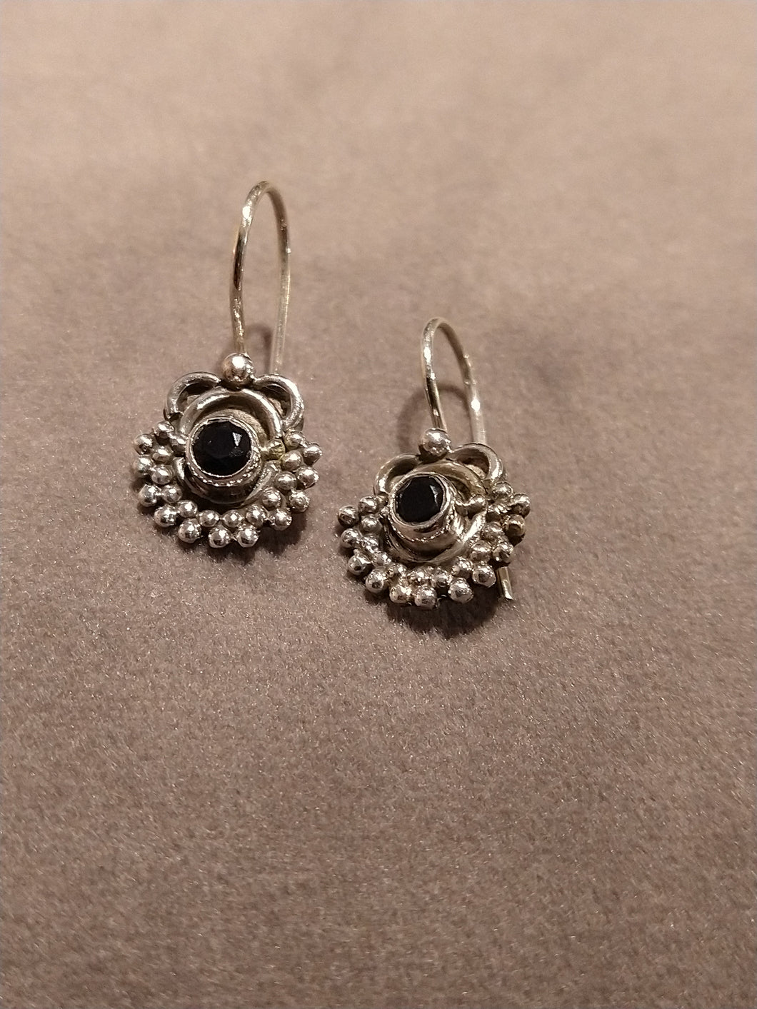 Garnet stone Indian silver earrings