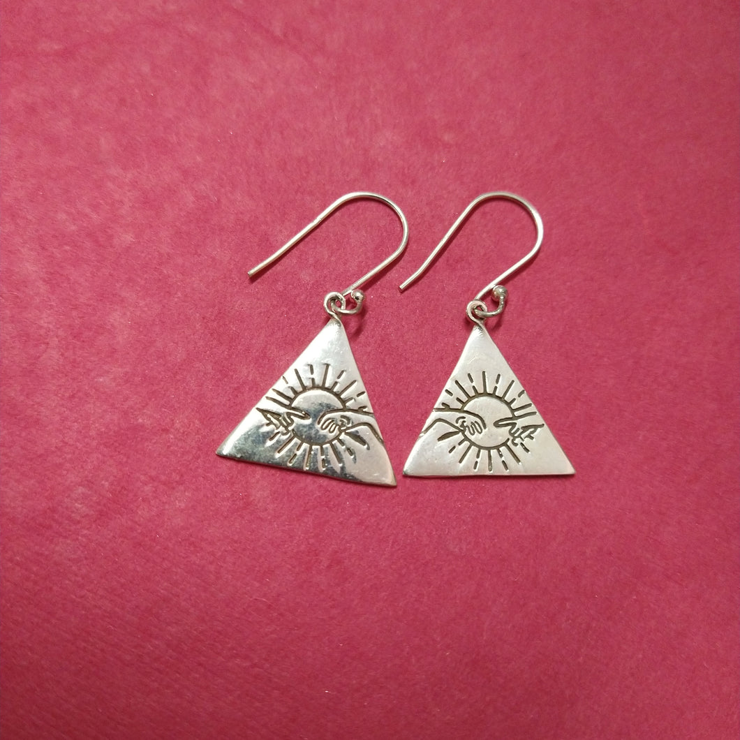 Indian silver triangle sun earrings