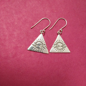 Indian silver triangle sun earrings