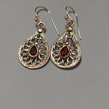 Dainty teardrop garnet stone Indian silver earrings