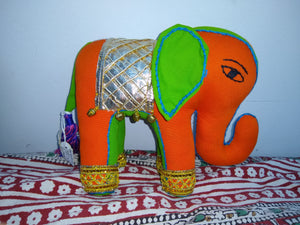 Handmade fabric elephant orange/green ears