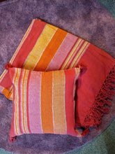 Pink and burnt orange stripe woven cotton cushion cover