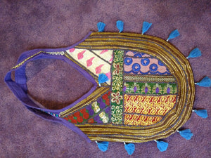 Large purple cotton embroidery blue tassel bag