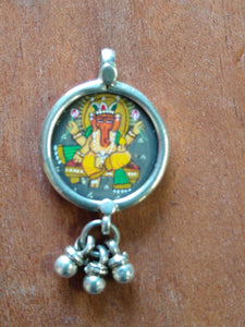 Medium Indian silver hand painted Ganesh pendant