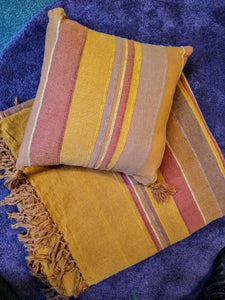 Indian cotton weave multi colour tassel throw & cushion covers