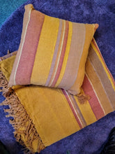 Pink and burnt orange stripe woven cotton cushion cover