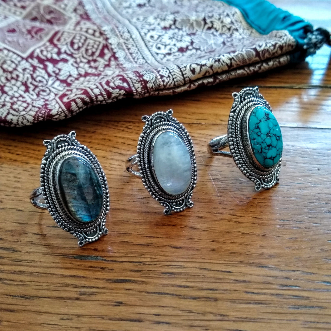 Indian silver and stone rings