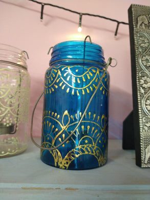 Indian style painted glass jar lantern