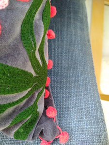 Velvet floral embroidered cushion cover