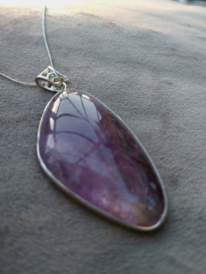 Large Amethyst crystal stone pendant in silver