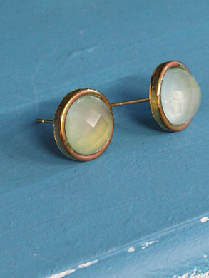 Green agate gemstone ear studs