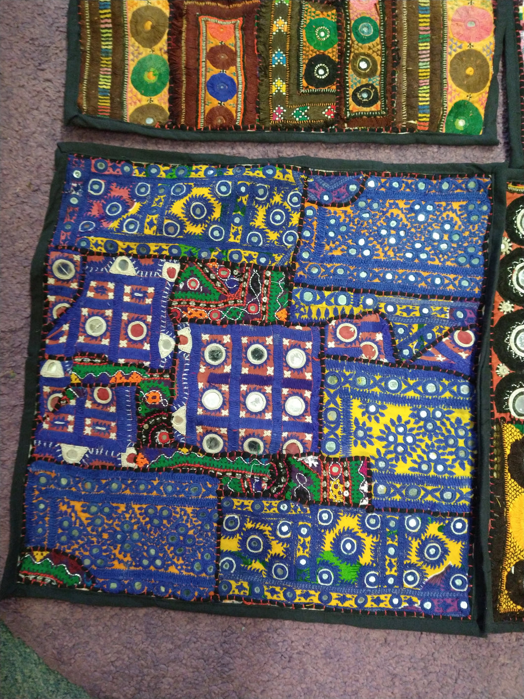 Black vintage cotton cushion cover with mirrorwork