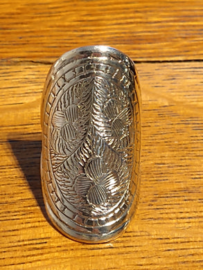 Large face floral etched silver ring