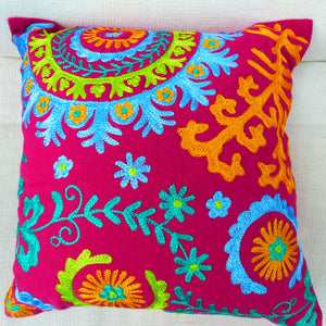 Vibrant pink embroidered cushion cover