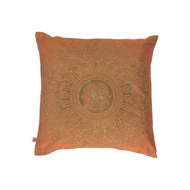 Peach and gold embroidered cushion cover