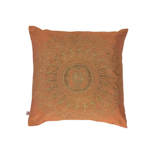 Peach and gold embroidered cushion cover